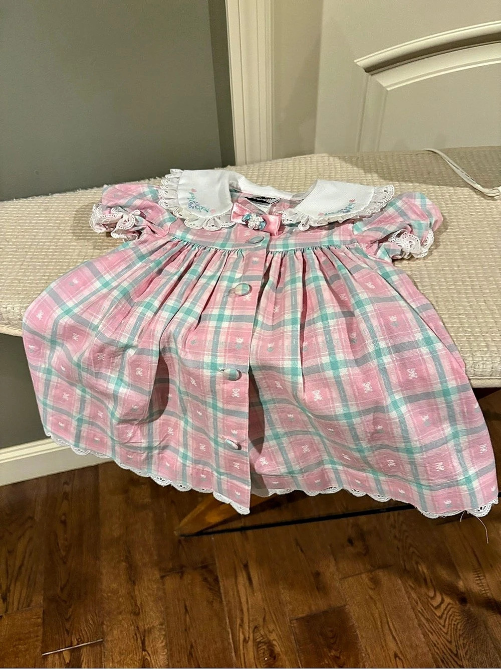 Vintage Good Lad Plaid Collared Dress Pink & Green Baby 24M